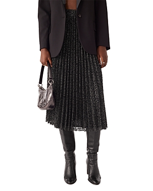 Ba&sh Ba & Sh Camille Pleated Metallic Knit Midi Skirt In Black