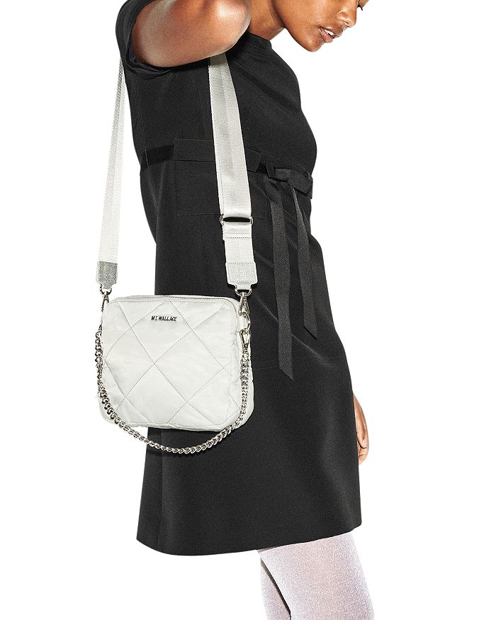 Shop Mz Wallace Quilted Bowery Crossbody Bag In Frost/silver
