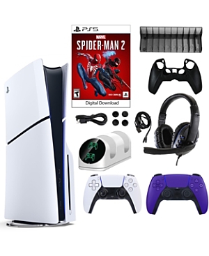 Sony PS5 Spider Man 2 Console with Extra Purple Dualsense Controller and Accessories Kit