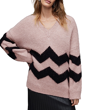 Shop Allsaints Ziggi V Neck Sweater In Pashmina Pink