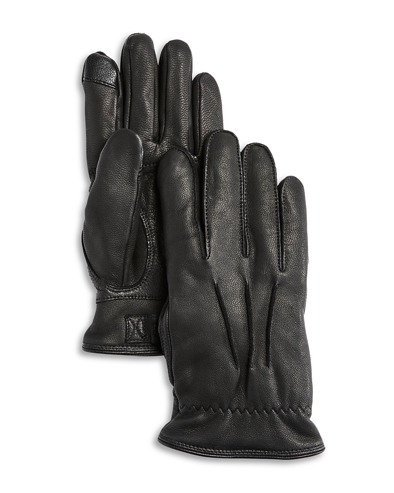 Ugg Men's 3-point Leather Tech Gloves With Faux-fur Lining In Black