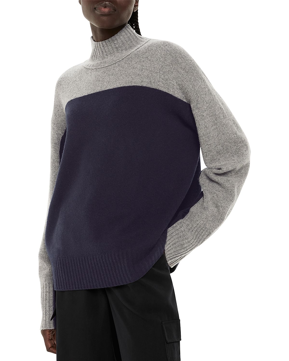 Whistles Wool Color Blocked Turtleneck Sweater