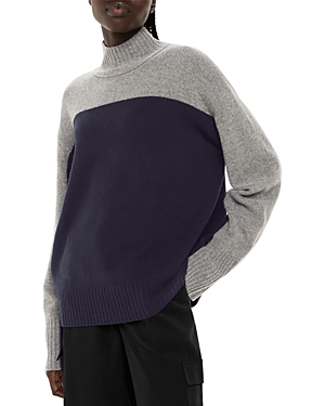 Whistles Wool Color Blocked Turtleneck Sweater In Navy/multi