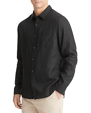 Vince Solid Linen Button Down Shirt In Black