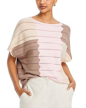 Misook Colorblock Pointelle Stitch Tunic Sweater In Rose Petal/biscotti