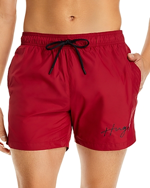 Hugo Boss Swim Shorts With Handwritten Logo In Dark Red