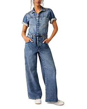 Free People Edison Wide Leg Denim Coveralls