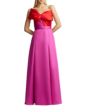 Shop Zac Posen Mikado Strapless Bow Gown In Rouge/mage
