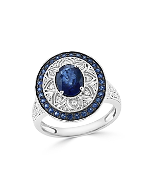 Bloomingdale's Sapphire & Diamond Halo Ring In 14k White Gold In Blue/white