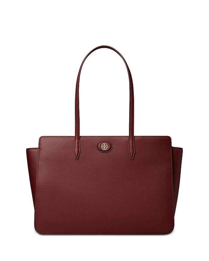 Shop Tory Burch Robinson Pebbled Leather Medium Tote In Claret/gold