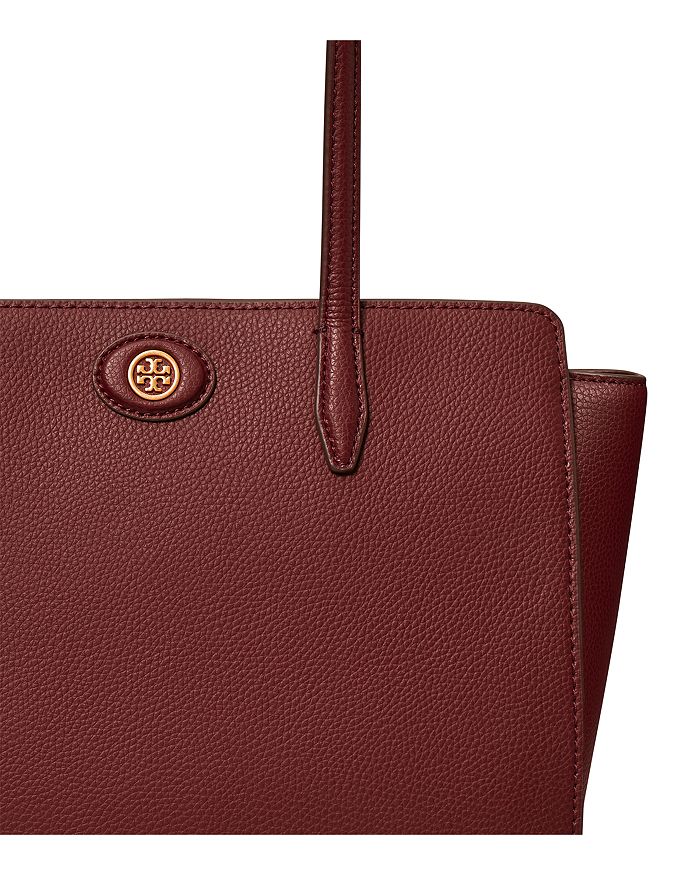Shop Tory Burch Robinson Small Pebbled Leather Tote In Claret/gold