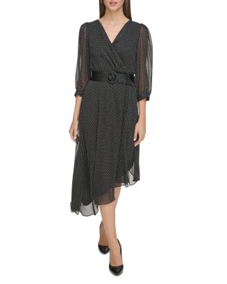 KARL LAGERFELD PARIS Chiffon Asymmetric Hem Midi Dress | Bloomingdale's