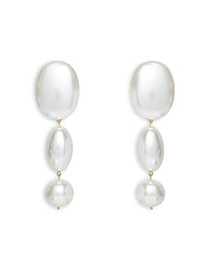Shop Lele Sadoughi Imitation Pearl Bubble Linear Drop Earrings In 14k Gold Plated In White