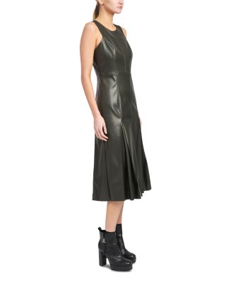 En Saison Faux Leather Pleated Midi Dress