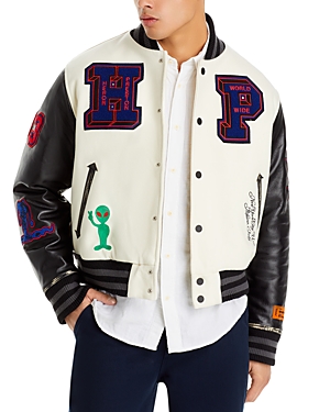 Heron Preston Preston Multi-patch Varsity Jacket In Ivory Red