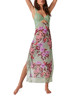 Shop Free People Suddenly Fine Maxi Nightgown In Sage Combo