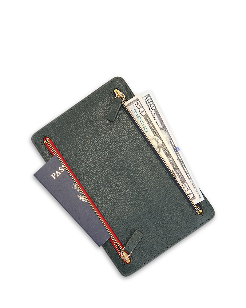 Royce New York Leather Rfid-blocking Four Zip Organizer Travel Case In Dark Green