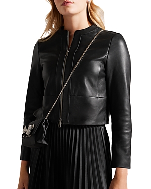 Ted Baker Fitted Paneled Leather Jacket In Jet Black
