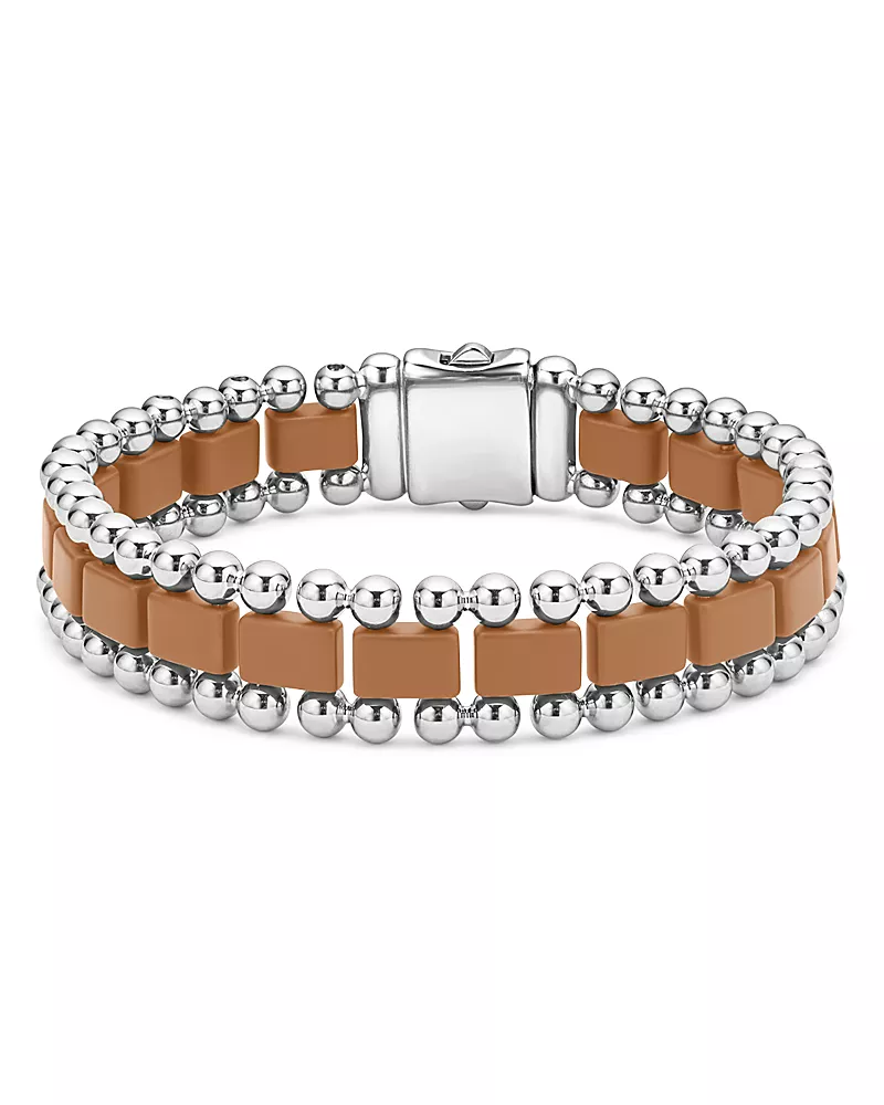 Lagos Men's Stainless Steel Anthem Tan Ceramic Link Bracelet - Exclusive