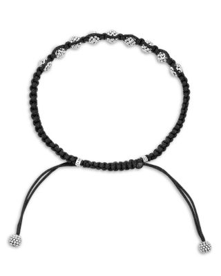 Men's Sterling Silver Anthem Caviar Bead Black Macrame Bracelet - Exclusive