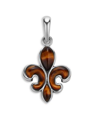 LAGOS Men&rsquo;s Sterling Silver Anthem Tiger Eye Fleur de Lis Pendant 