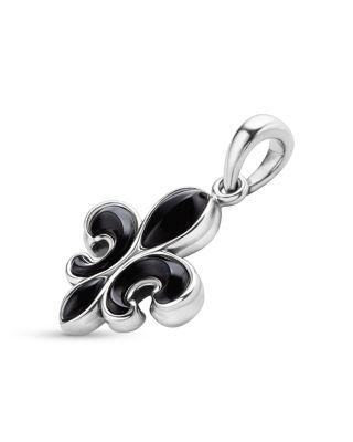 Men's Sterling Silver Anthem Black Agate Fleur-De-Lis Pendant - Exclusive