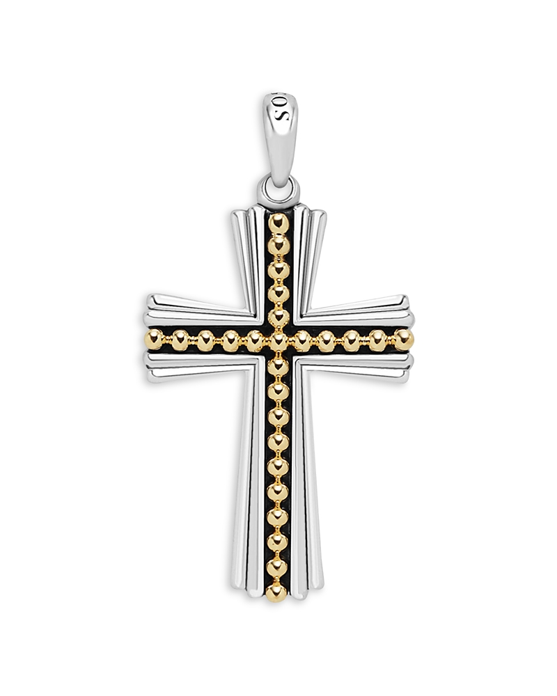 Lagos Men's 18k Yellow Gold & Sterling Silver Anthem Caviar Bead Cross Pendant - Exclusive In Gold/silver