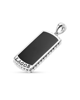 Men's Sterling Silver Anthem Black Agate Dog Tag Pendant - Exclusive