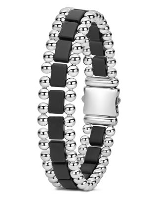 Men's Sterling Silver Anthem Obsidian Bead Skull Stretch Bracelet - Exclusive