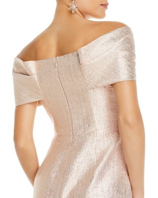 Metallic Jacquard Twist Bodice Off-the-Shoulder Gown
