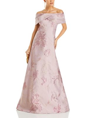 Off The Shoulder Metallic Jacquard Gown 