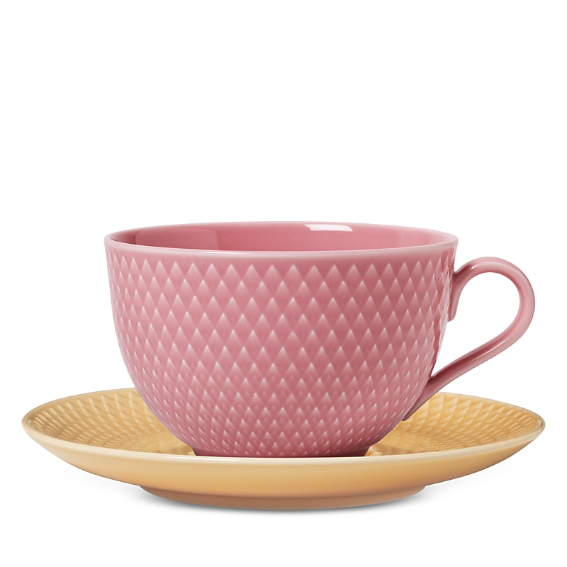 Rosendahl Lyngby Porcelain Rhombe Color Tea Cup With Matching Saucer In Rose/sand