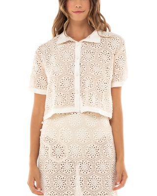 Agua Bendita - Shell Seed Crocheted Button Up Shirt Swim Cover-Up