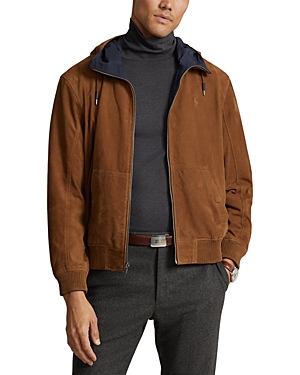 Shop Polo Ralph Lauren Suede Reversible Full Zip Hooded Jacket In Country Brown/collection Navy