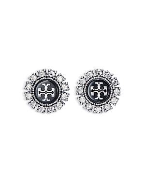 Shop Tory Burch Kira Crystal Stud Earrings In Black/silver