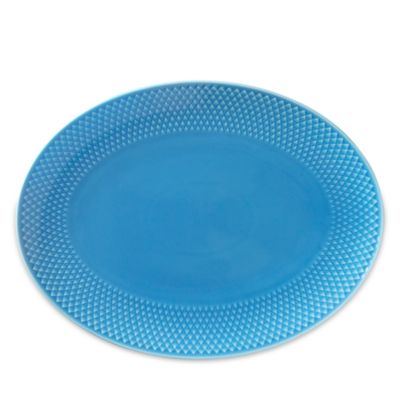 Lyngby Porcelain Rhombe Color Oval Serving Dish, Blue