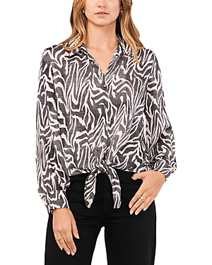 Shop Vince Camuto Collared Tie Front Blouse In Rich Black