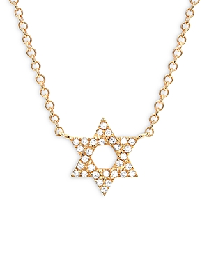 Ef Collection 14k Yellow Gold Diamond Star Of David Pendant Necklace, 16-18 In Gold
