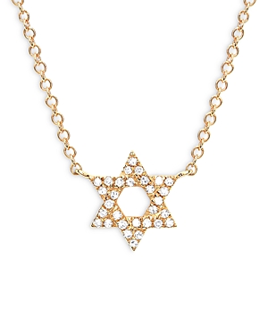 14K Yellow Gold Diamond Star of David Pendant Necklace, 16-18