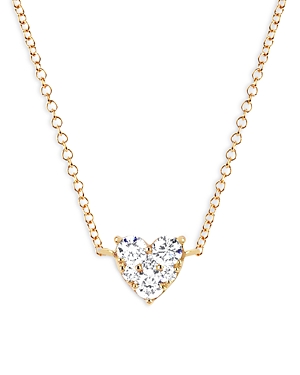 14K Yellow Gold Diamond Heart Cluster Pendant Necklace, 14-15.5