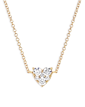 Ef Collection 14k Yellow Gold Diamond Heart Cluster Pendant Necklace, 14-15.5 In Gold