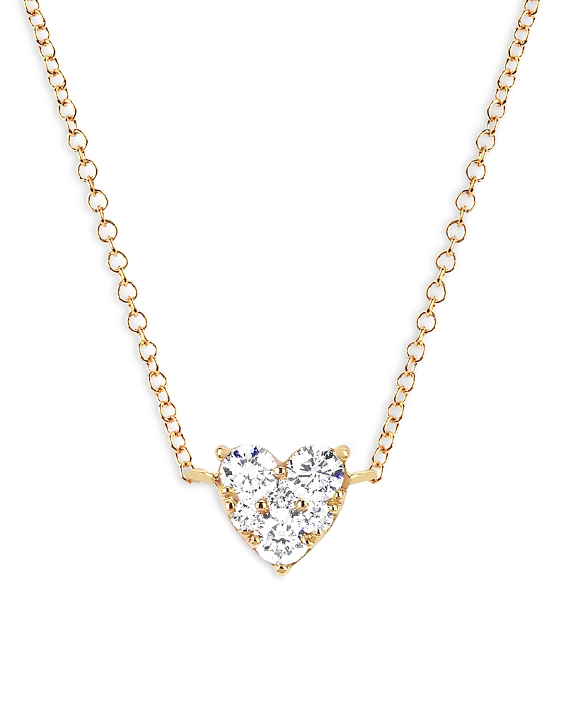 Ef Collection 14K Yellow Gold Diamond Heart Cluster Pendant Necklace, 14
