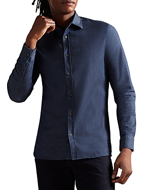 Shop Ted Baker Slim Fit Long Sleeve Button Front Denim Shirt In Blue