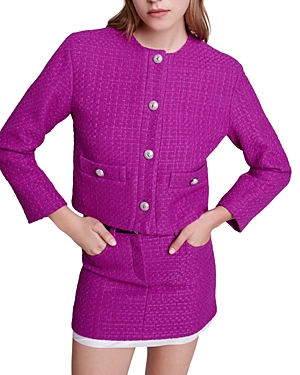 Maje Button-fastening Tweed Jacket In Fuchsia Pink