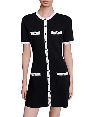 Shop Maje Rolinette Contrast Trim Knit Dress In Black