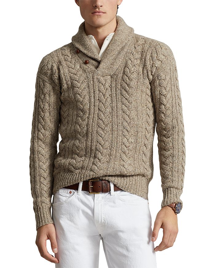 Polo Ralph Lauren Wool Blend Cable Knit Regular Fit Shawl Collar ...