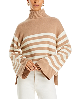 Theory Striped Turtleneck Sweater In Palomino/ivory