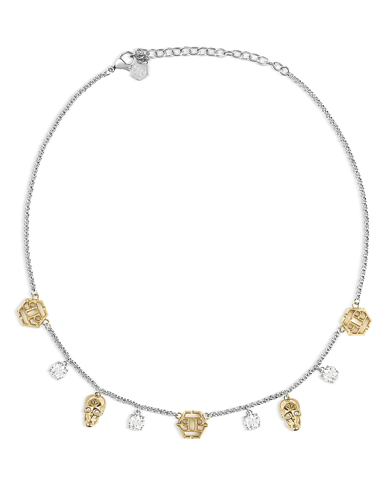 Philipp Plein Necklace With Alternating Gold-tone And Crystal Charms In Metallic