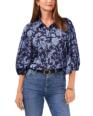 Shop Vince Camuto Tiered Collar Balloon Sleeve Blouse In Classic Navy