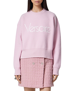 Shop Versace 90's Embroidery Logo Wool Sweater In Pale Pink